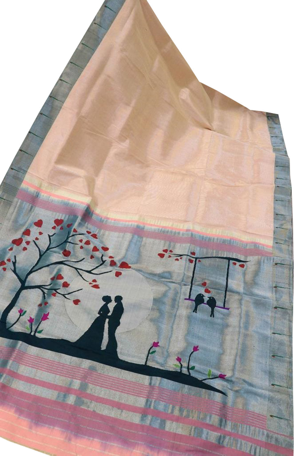 Pastel Paithani Handloom Pure Silk Single Muniya Border Saree - Luxurion World