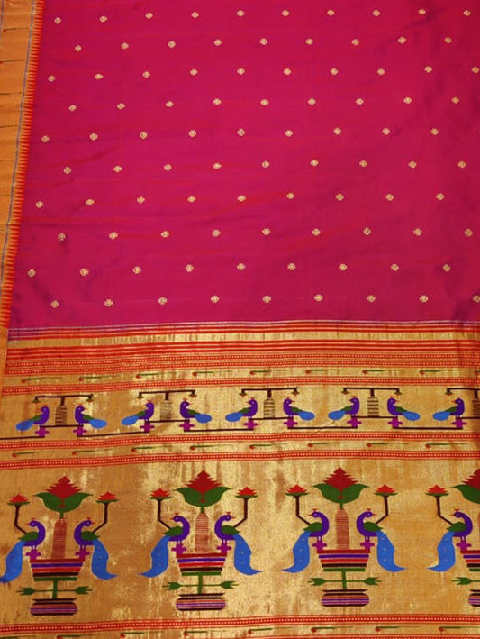 Pink Paithani Handloom Pure Silk Muniya Border Saree - Luxurion World