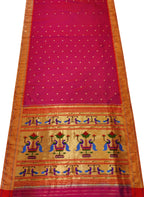 Pink Paithani Handloom Pure Silk Muniya Border Saree - Luxurion World