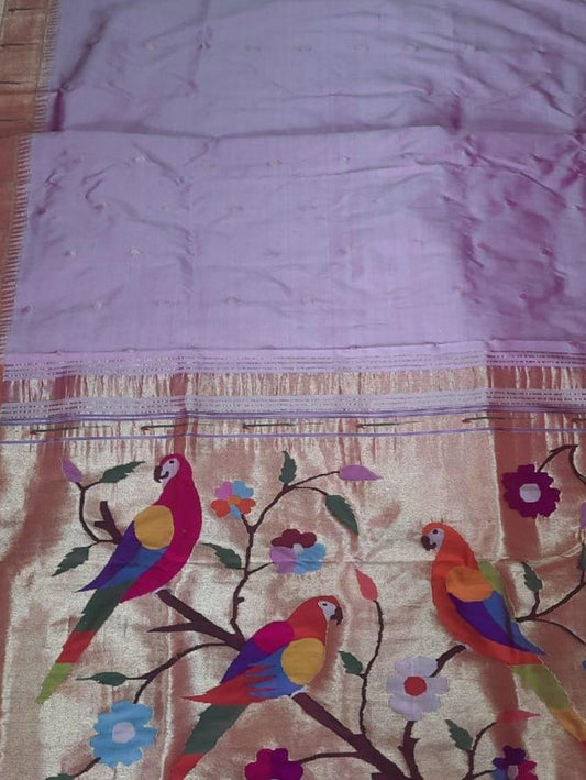 Purple Paithani Handloom Pure Silk Muniya Border Saree