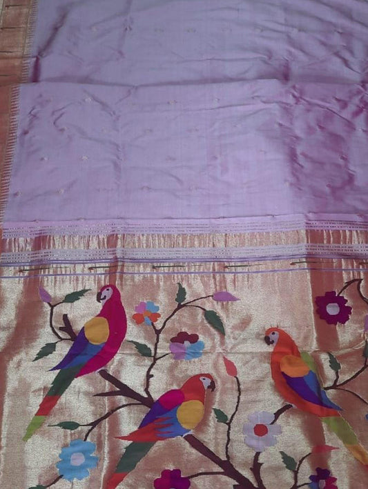 Purple Paithani Handloom Pure Silk Muniya Border Saree - Luxurion World