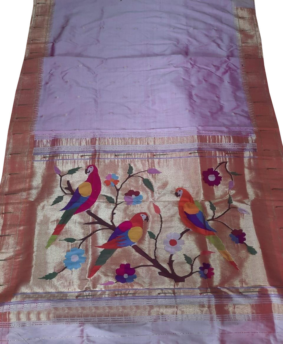 Purple Paithani Handloom Pure Silk Muniya Border Saree - Luxurion World