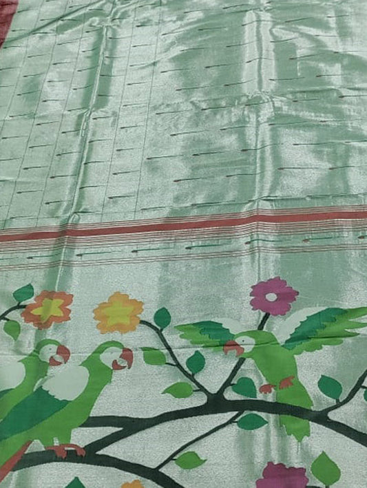 Green Paithani Handloom Pure Silk Muniya Border Saree - Luxurion World