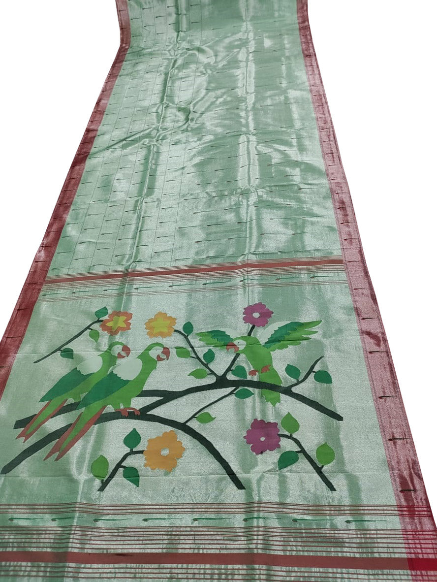 Green Paithani Handloom Pure Silk Muniya Border Saree - Luxurion World