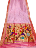 Pink Paithani Handloom Pure Silk Muniya Border Saree - Luxurion World