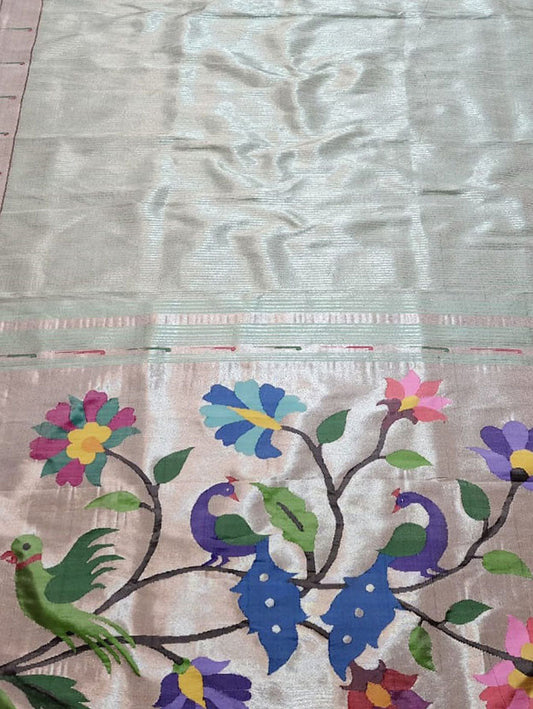 Pastel Paithani Handloom Pure Silk Muniya Border Saree - Luxurion World