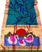 Blue And Green Paithani Handloom Pure Silk Muniya Border Saree - Luxurion World