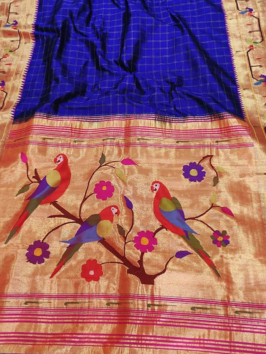 Blue Paithani Handloom Pure Silk Saree - Luxurion World