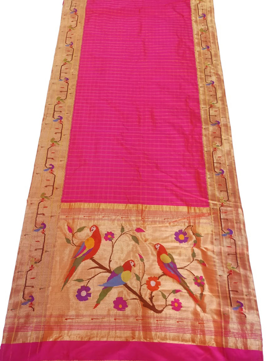 Pink Paithani Handloom Pure Silk Saree - Luxurion World