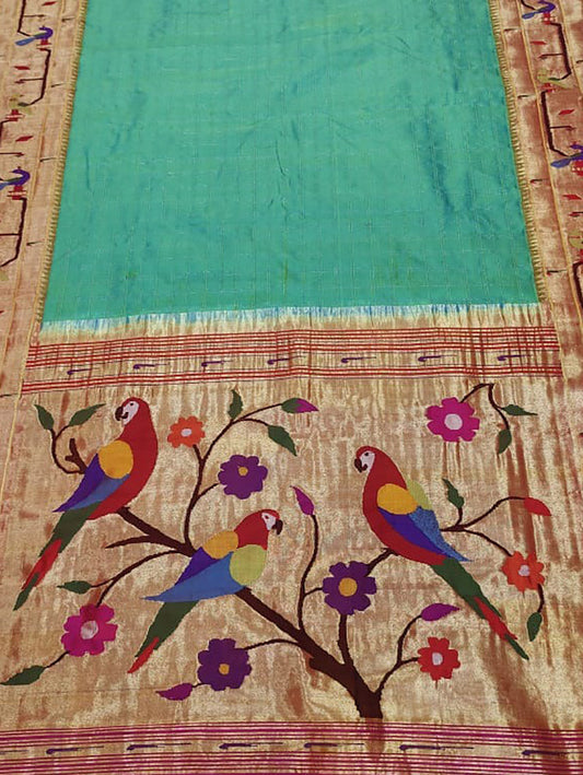 Green Paithani Handloom Pure Silk Saree - Luxurion World