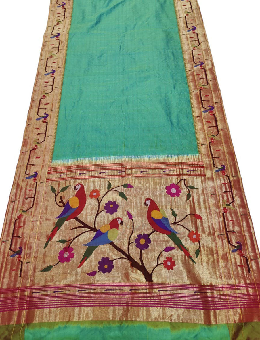 Green Paithani Handloom Pure Silk Saree - Luxurion World