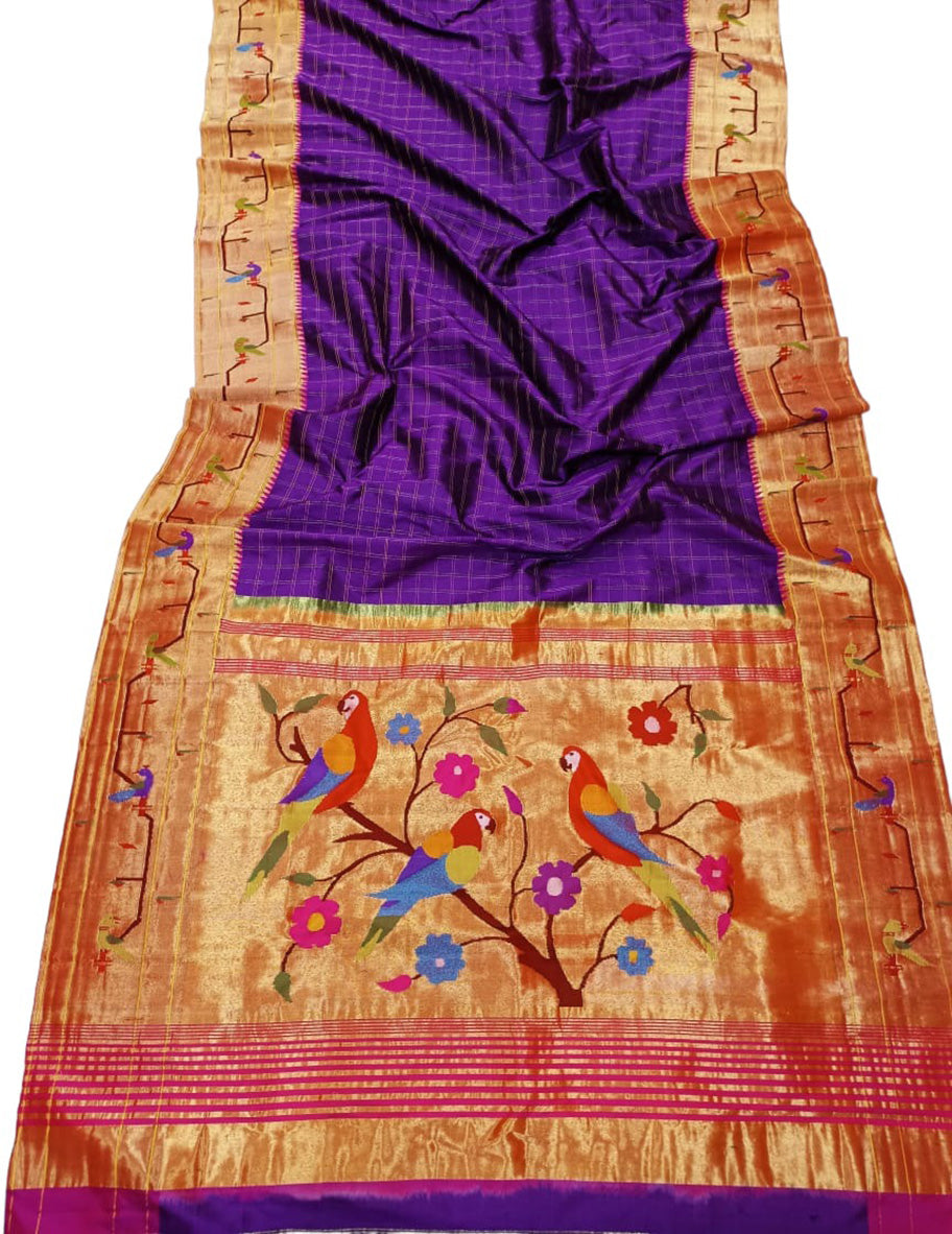 Purple Paithani Handloom Pure Silk Saree - Luxurion World