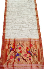 Off White Paithani Handloom Pure Silk Parrot Design Muniya Border Saree - Luxurion World