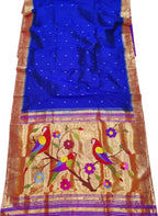 Blue Paithani Handloom Pure Silk Parrot  Design Muniya Border Saree - Luxurion World