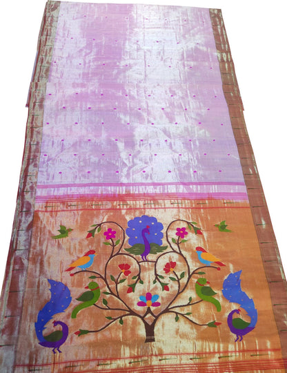 Pink Paithani Handloom Pure Silk Peacock & Parrot Design Muniya Border Saree