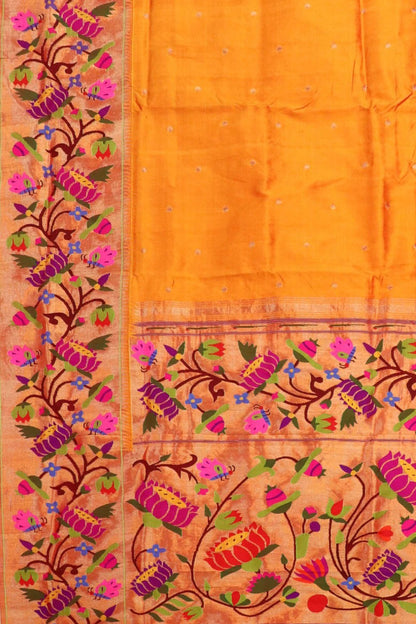Yellow Paithani Handloom Pure Silk Heavy Floral Border Saree