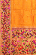 Yellow Paithani Handloom Pure Silk Heavy Floral Border Saree - Luxurion World