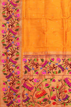 Yellow Paithani Handloom Pure Silk Heavy Floral Border Saree - Luxurion World