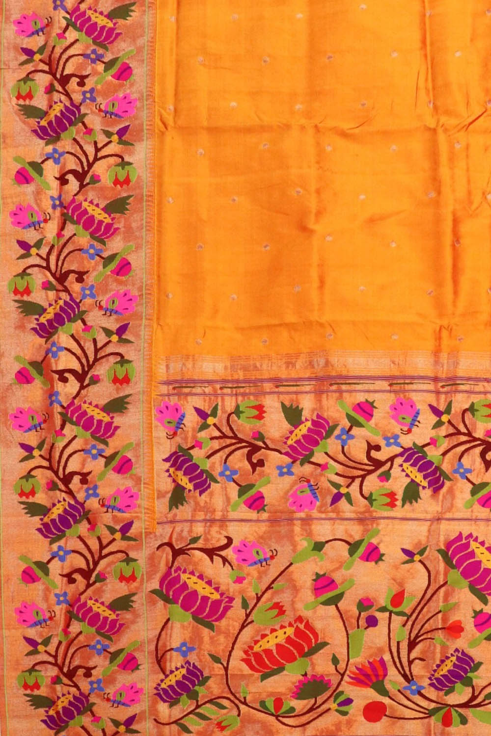 Yellow Paithani Handloom Pure Silk Heavy Floral Border Saree - Luxurion World