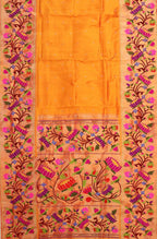 Yellow Paithani Handloom Pure Silk Heavy Floral Border Saree - Luxurion World