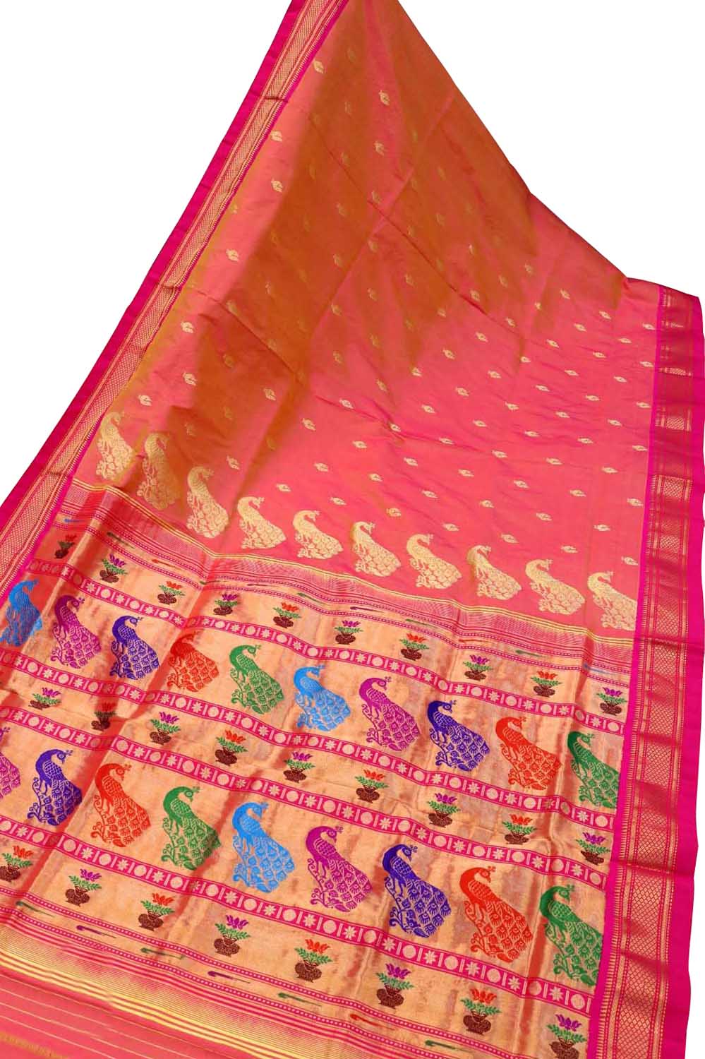 Pink Paithani Peacock Design Pure Silk Saree - Luxurion World