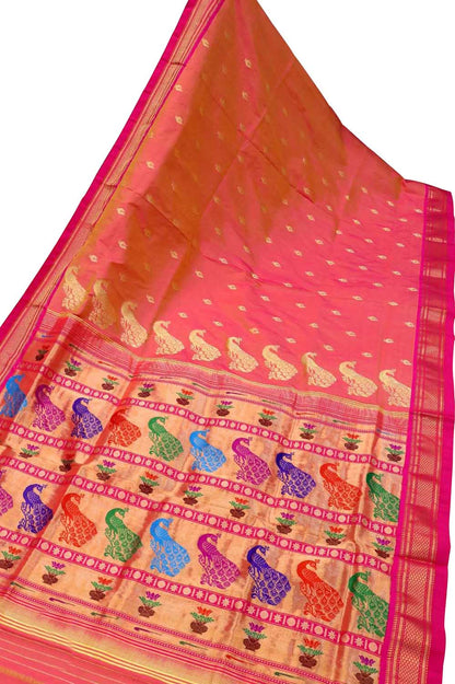 Pink Paithani Peacock Design Pure Silk Saree - Luxurion World