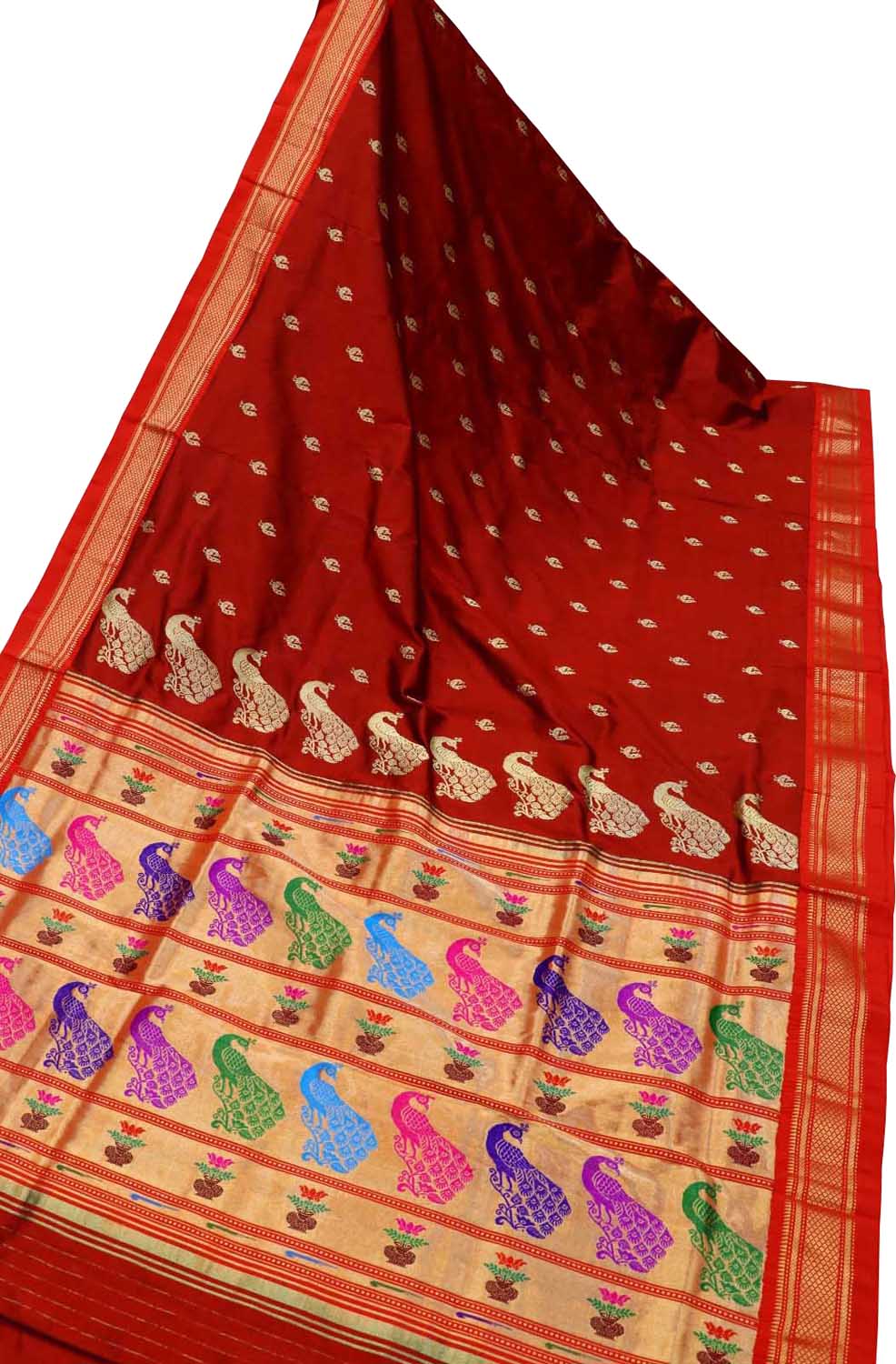 Red Paithani Peacock Design Pure Silk Saree - Luxurion World