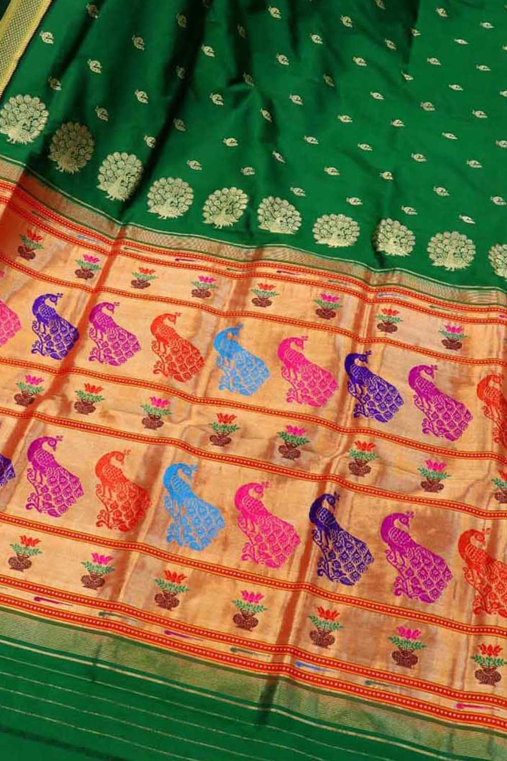 Green Paithani Peacock Design Pure Silk Saree
