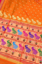 Orange Paithani Peacock Design Pure Silk Saree - Luxurion World