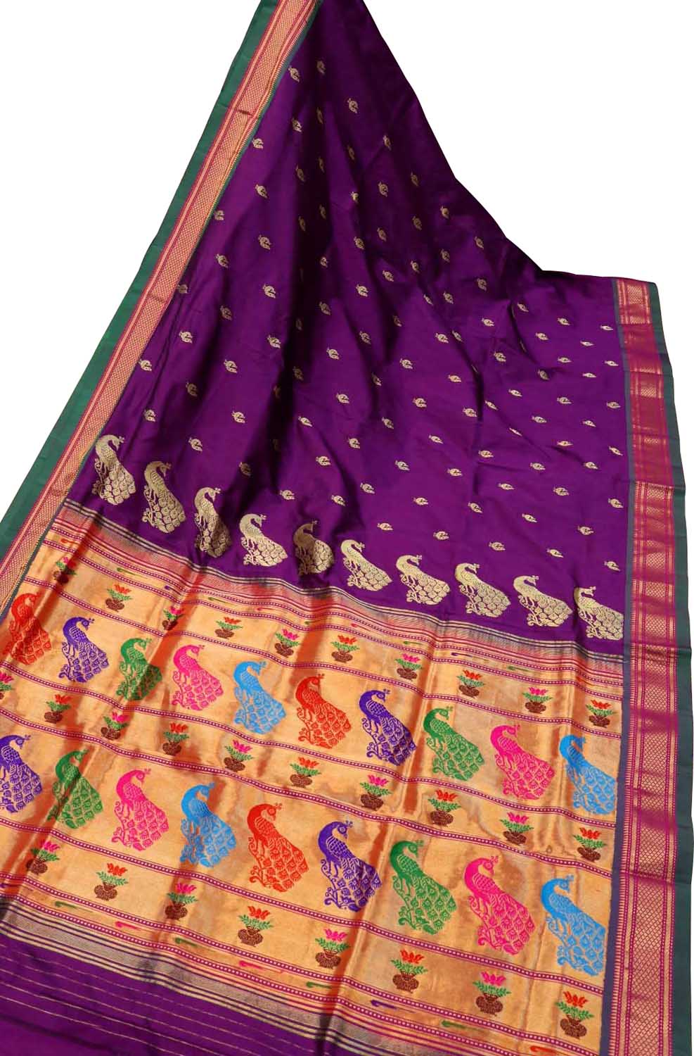 Purple Paithani Peacock Design Pure Silk Saree - Luxurion World