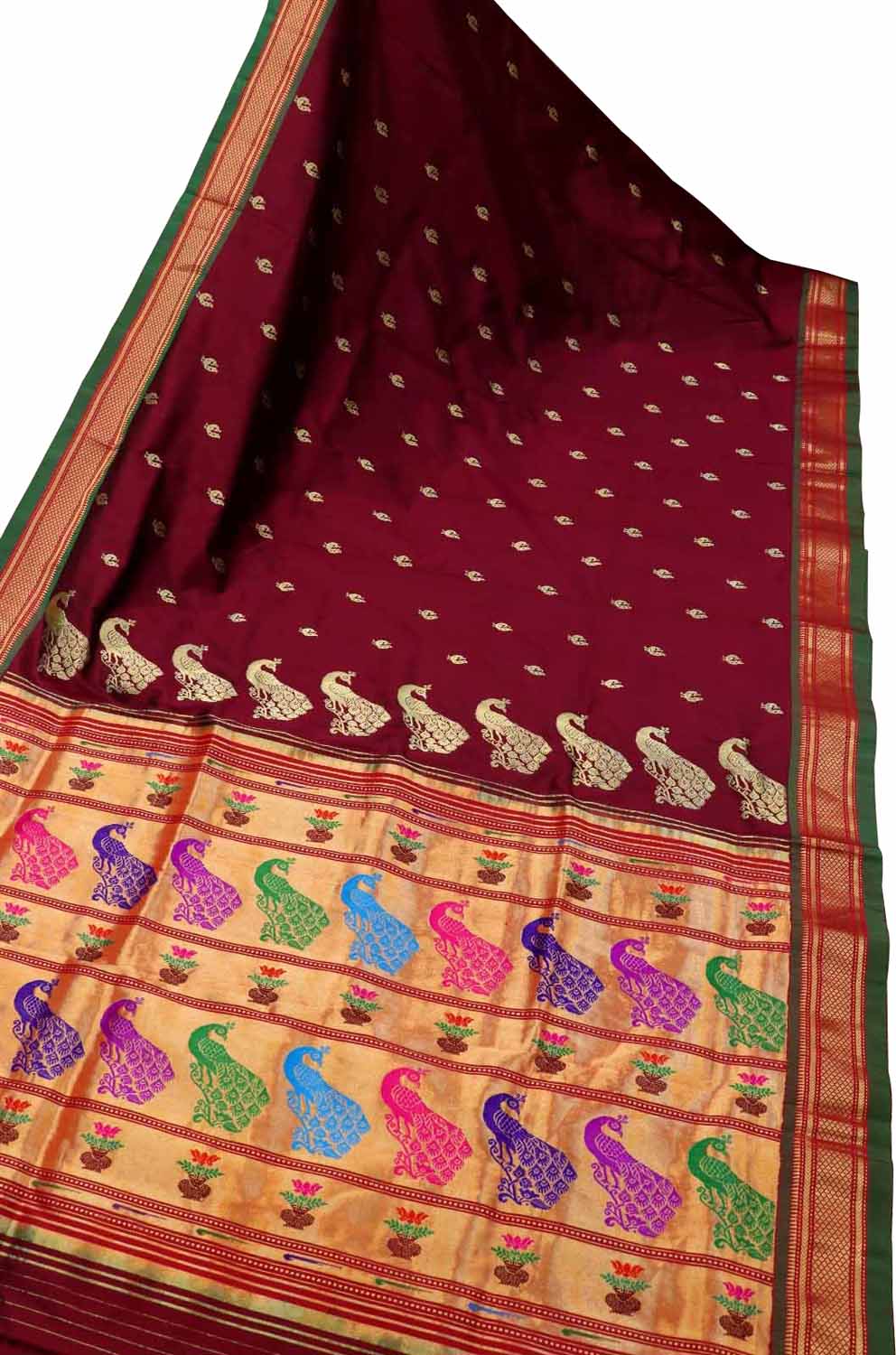 Maroon Paithani Peacock Design Pure Silk Saree - Luxurion World