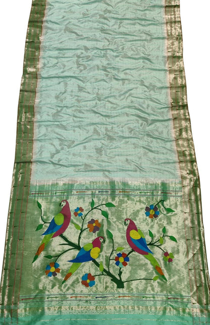 Green Paithani Handloom Pure Silk Muniya Border Flower And Parrot Design Saree