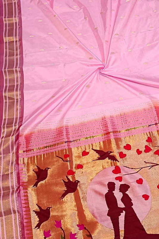 Pink Paithani Handloom Pure Silk Saree - Luxurion World