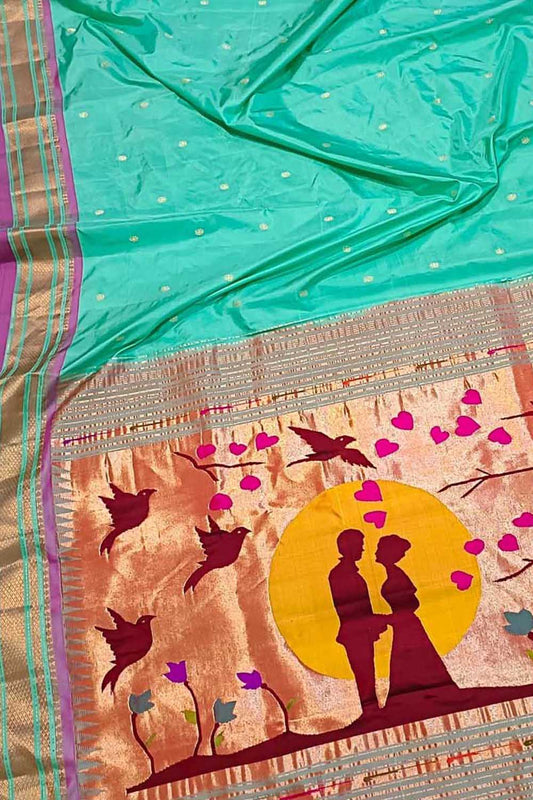 Green Paithani Handloom Pure Silk Saree - Luxurion World