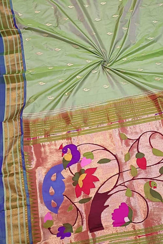Green Paithani Handloom Pure Silk Saree - Luxurion World