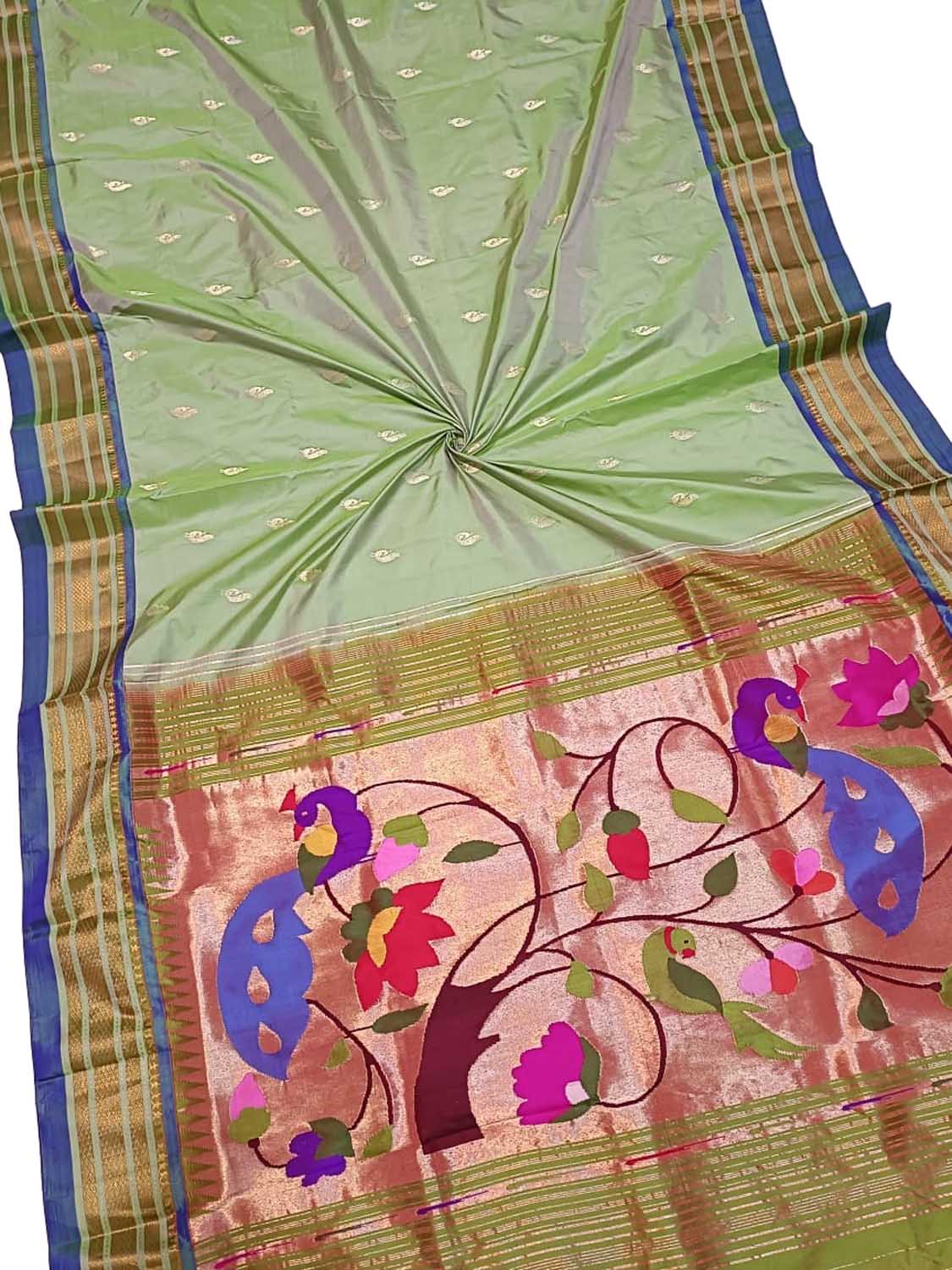 Green Paithani Handloom Pure Silk Saree - Luxurion World