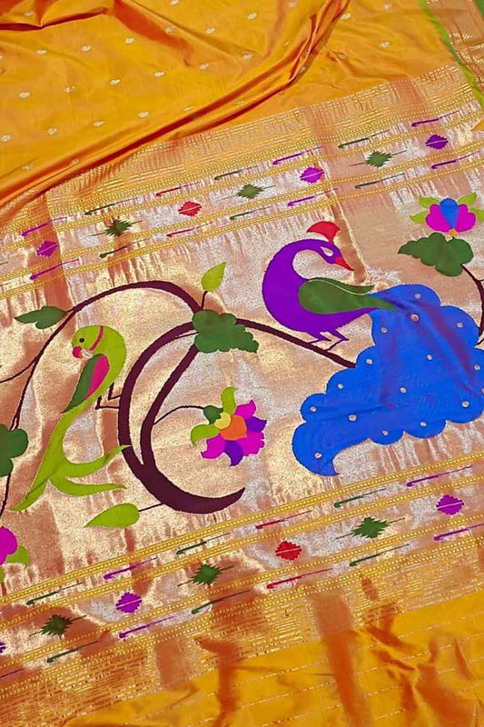 Yellow Paithani Handloom Pure Silk Saree - Luxurion World