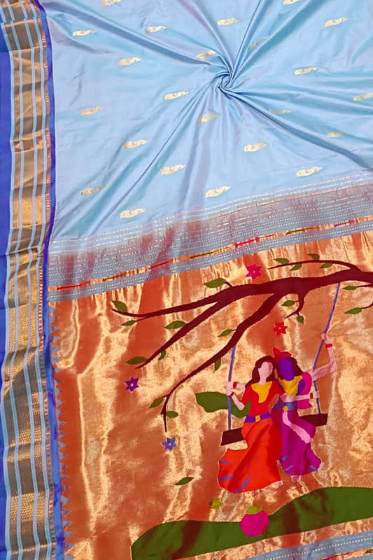 Blue Paithani Handloom Pure Silk Saree - Luxurion World