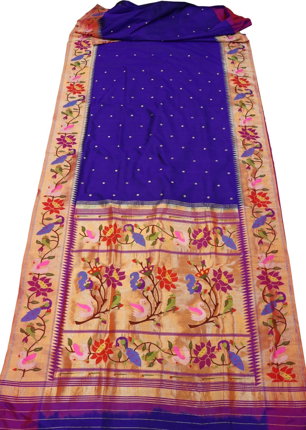 Blue Paithani Handloom Pure Silk Flower Design Saree - Luxurion World