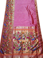 Pink Paithani Handloom Pure Silk Flower Design Saree - Luxurion World