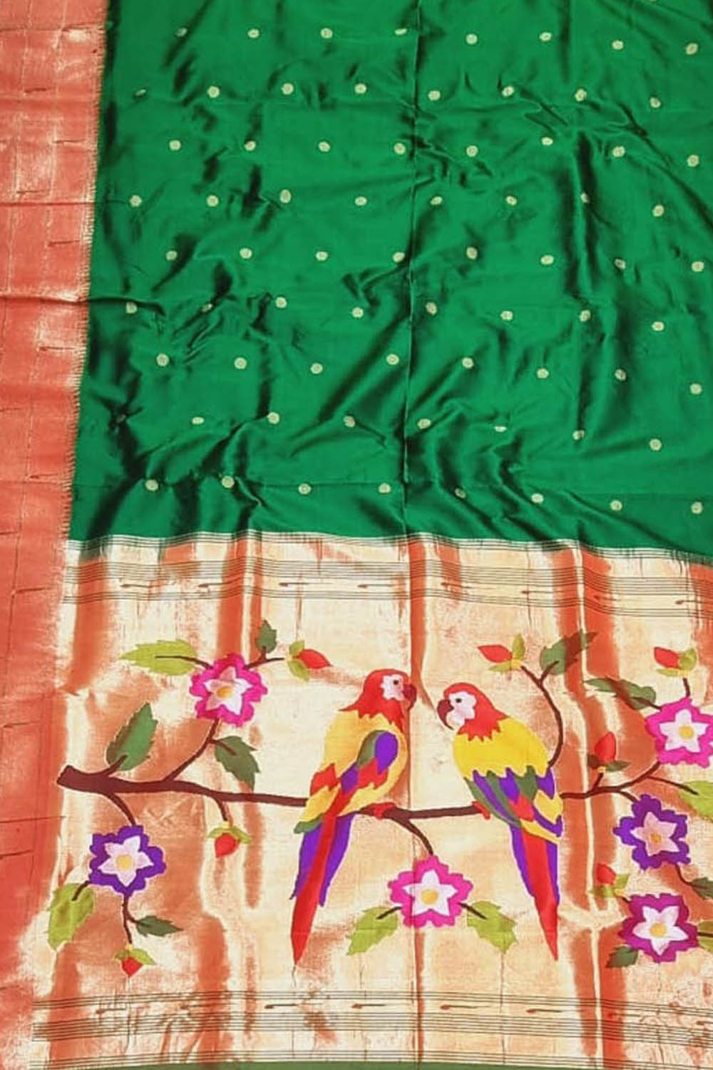 Parrot Green Woven Paithani Saree – MySilkLove