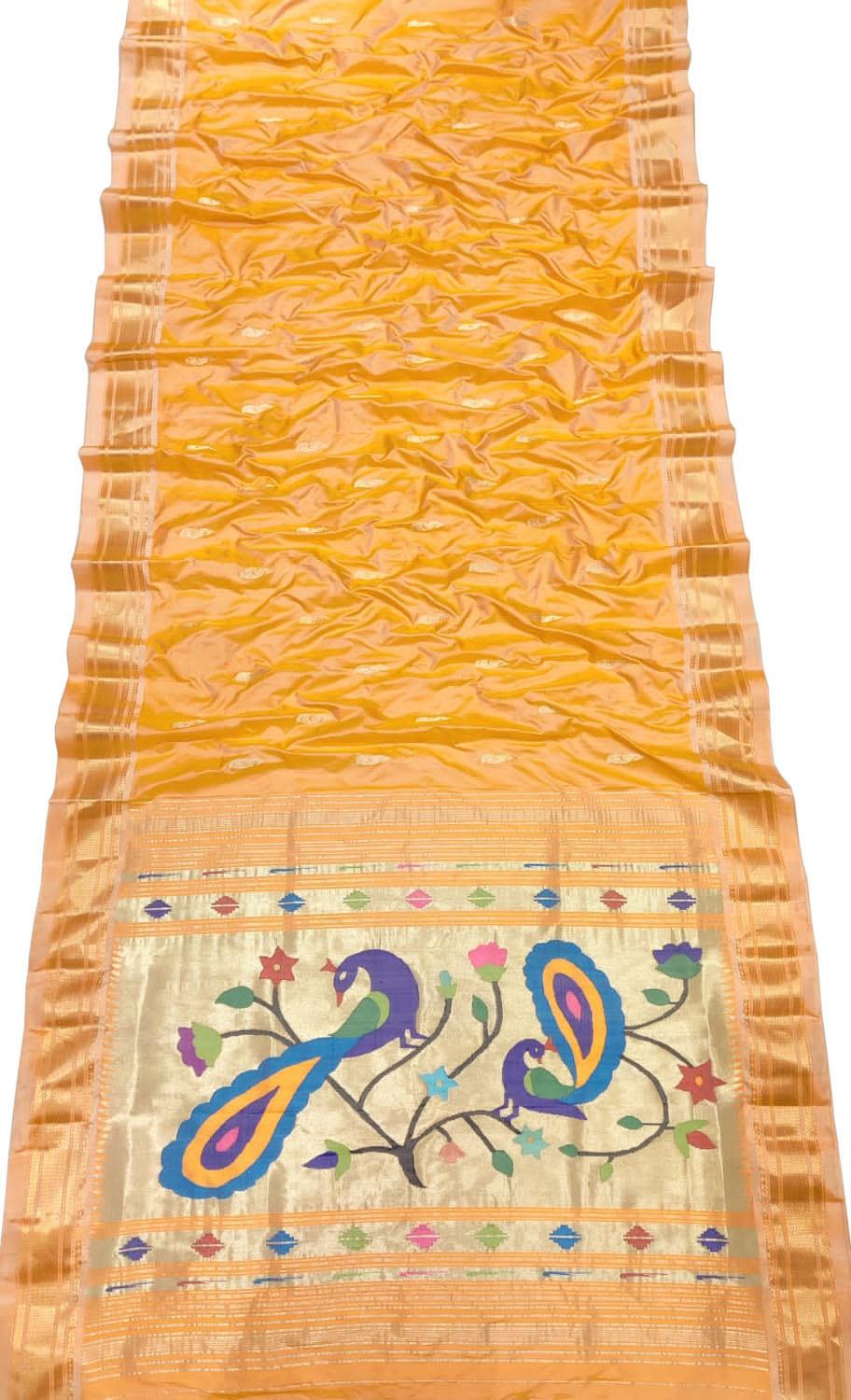 Yellow Paithani Handloom Pure Silk Peacock Design Saree - Luxurion World