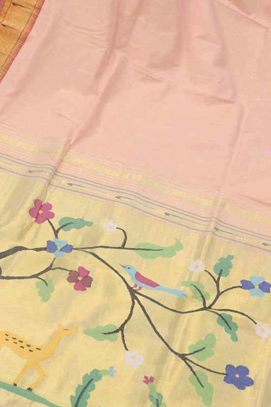 Pink Paithani Handloom Pure Cotton Saree - Luxurion World
