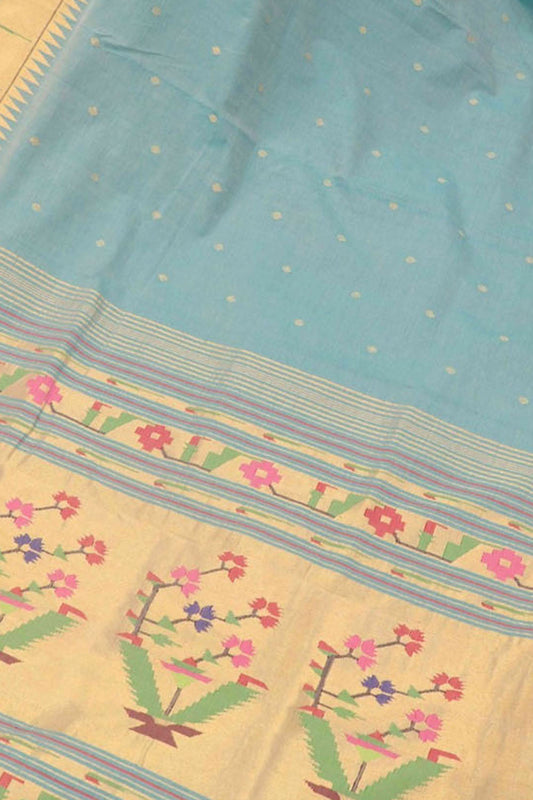 Blue Paithani Handloom Pure Cotton Saree - Luxurion World