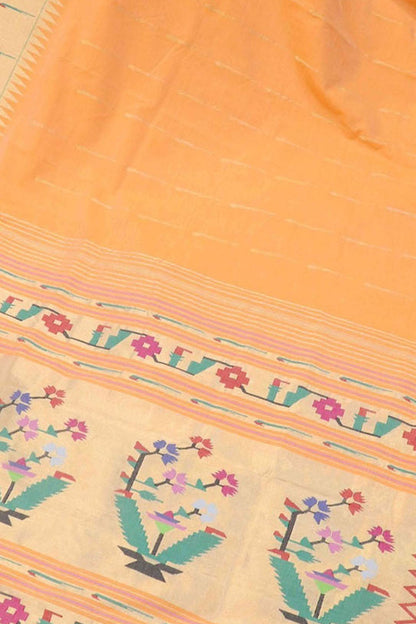 Orange Paithani Handloom Pure Cotton Saree - Luxurion World