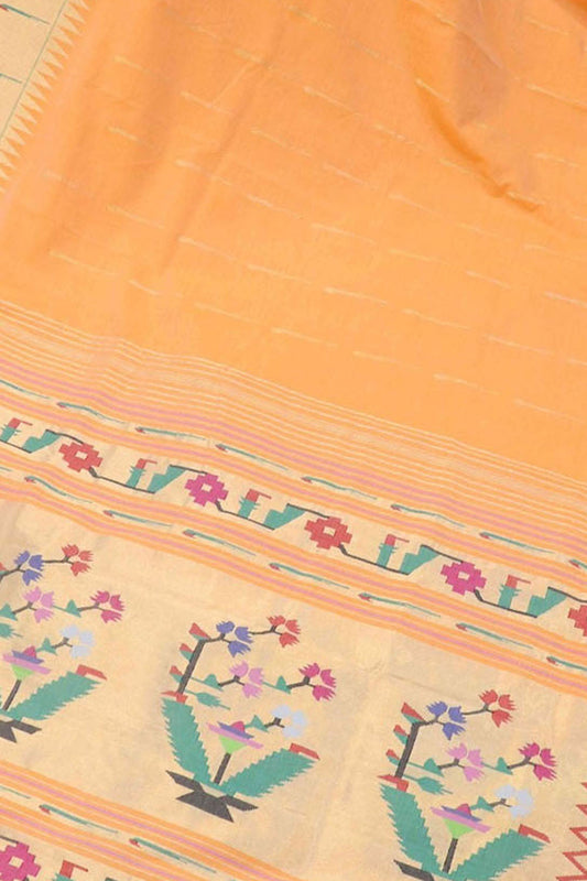 Orange Paithani Handloom Pure Cotton Saree - Luxurion World