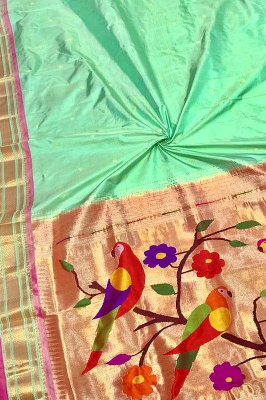 Green Paithani Handloom Pure Silk Saree - Luxurion World