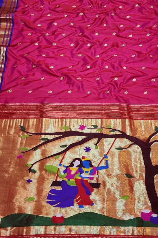 Pink Paithani Handloom Pure Silk Saree - Luxurion World