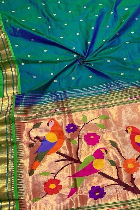 Green Paithani Handloom Pure Silk Saree - Luxurion World