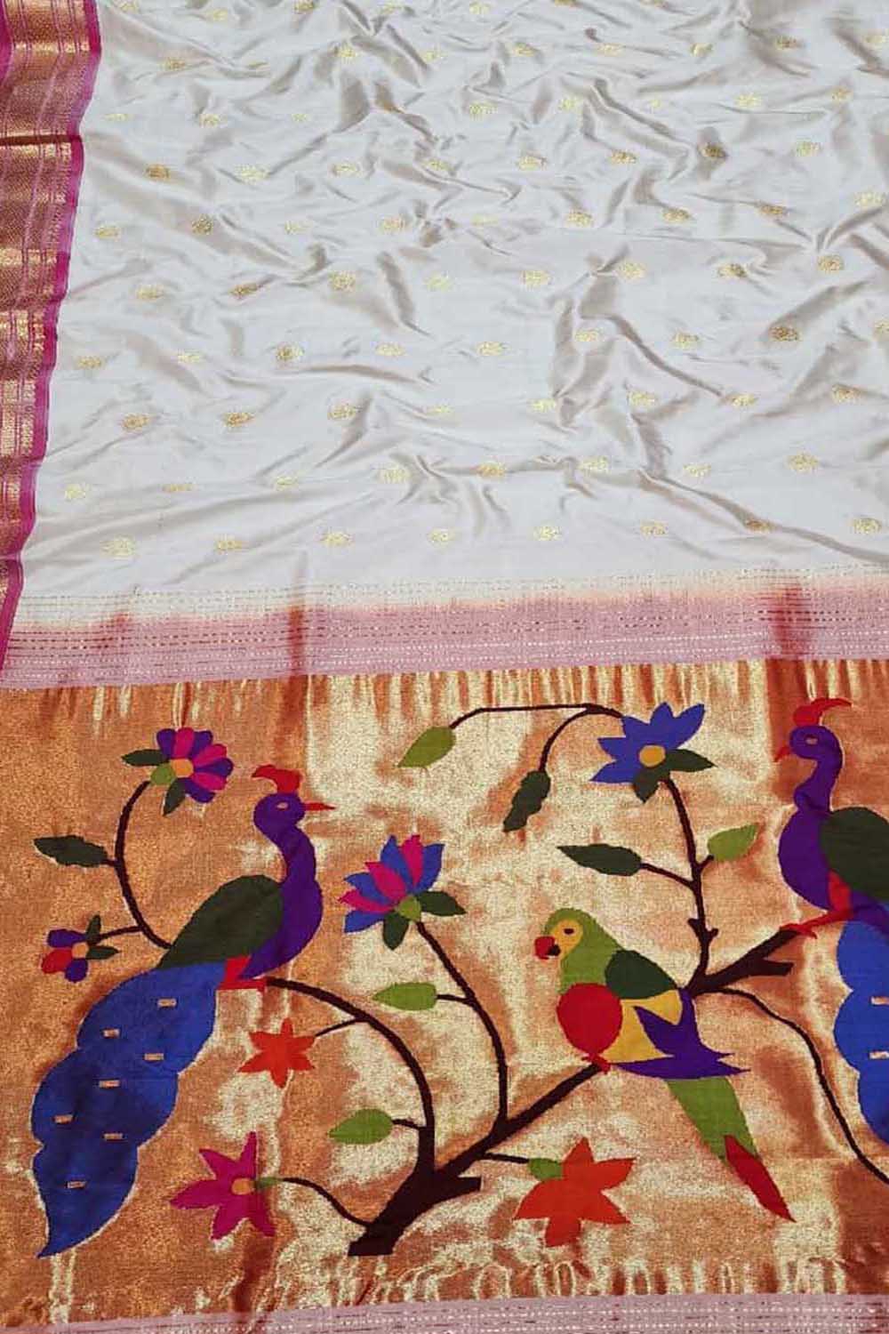 Off White Paithani Handloom Pure Silk Saree